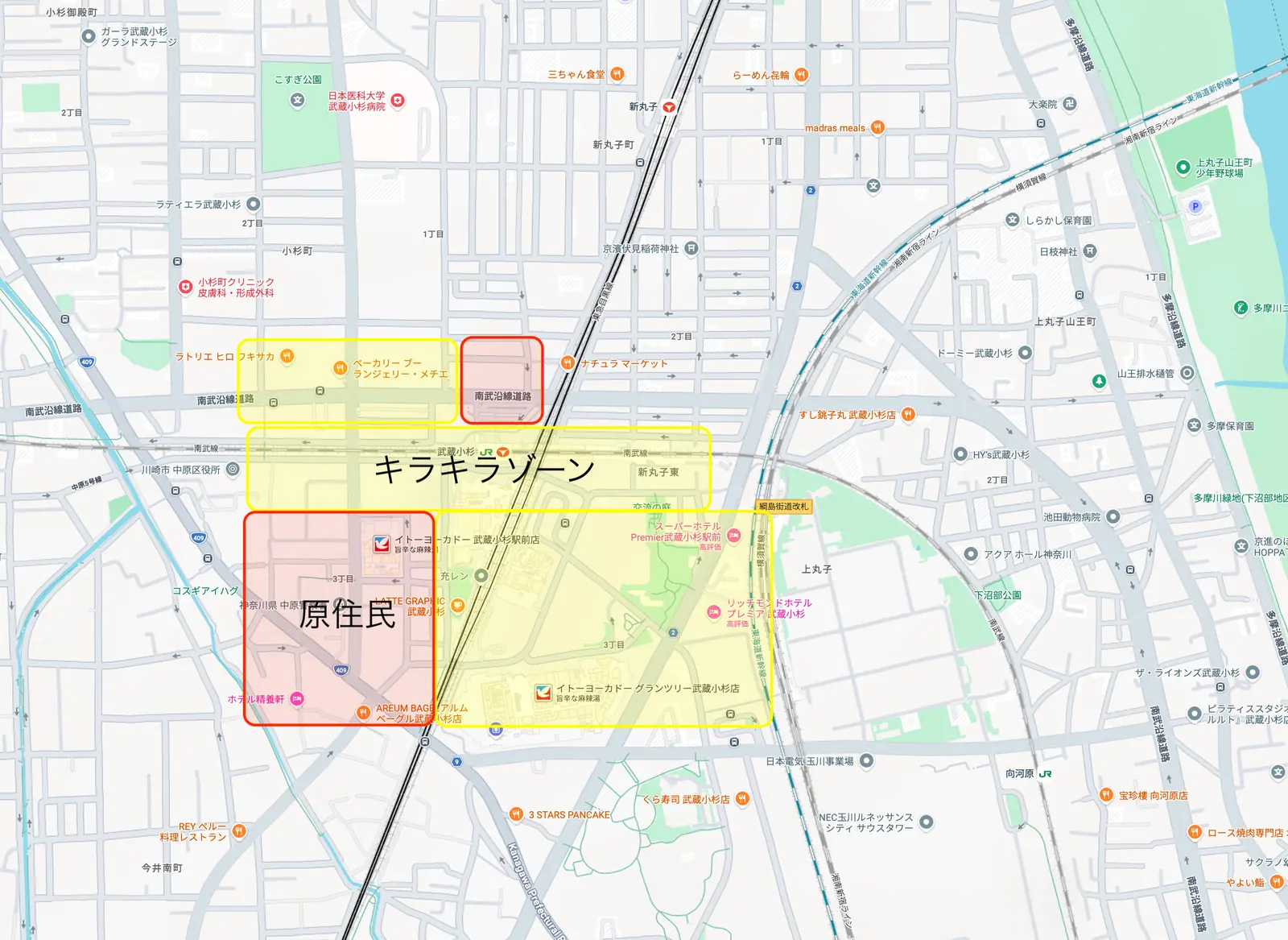 武蔵小杉駅周辺のエリアイメージ図